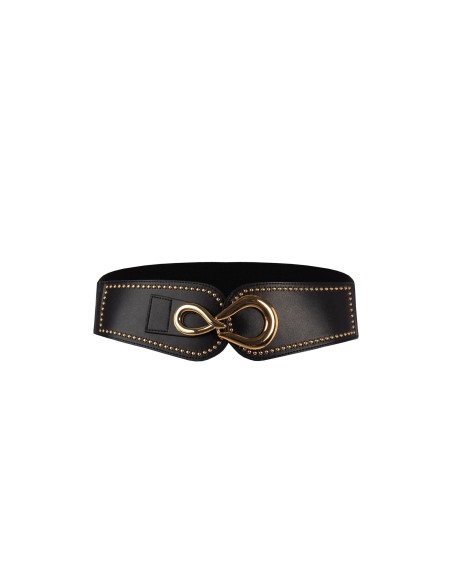 Cintura bustier em pele sintética com elástico e tachas Rinascimento