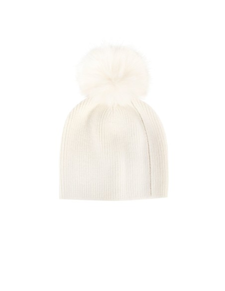 Gorro em Mistura de Viscose e Angorá com Decoração em Lurex e Pompom em Pele Sintética Rinascimento