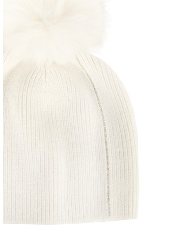 Gorro em mistura de viscose e angorá com decoração em lurex e pompom em pelo sintético Rinascimento