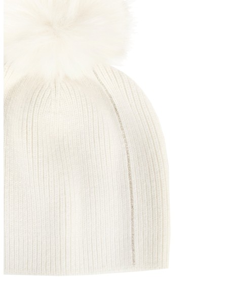 Gorro em mistura de viscose e angorá com decoração em lurex e pompom em pelo sintético Rinascimento