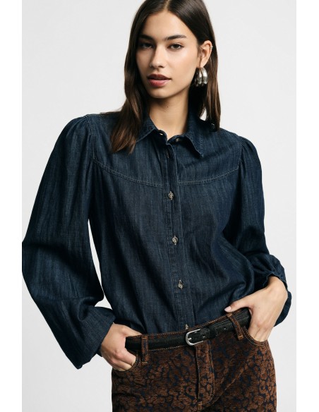 Camisa com colarinho clássico e mangas compridas amplas Please