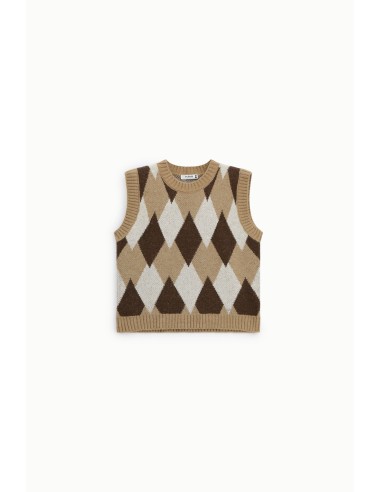 Camisola sem mangas com gola redonda e motivo de losangos Please