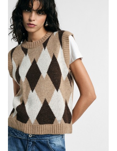 Camisola sem mangas com gola redonda e motivo de losangos Please