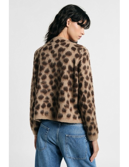 Cardigan Curto com Estampa Malhada e Botões Please