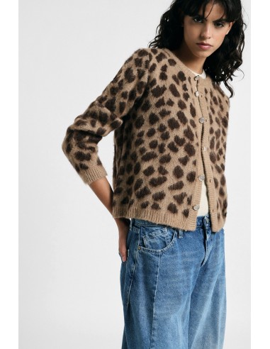 Cardigan Curto com Estampa de Manchas e Botões Please