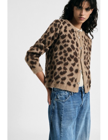 Cardigan Curto com Estampa de Manchas e Botões Please