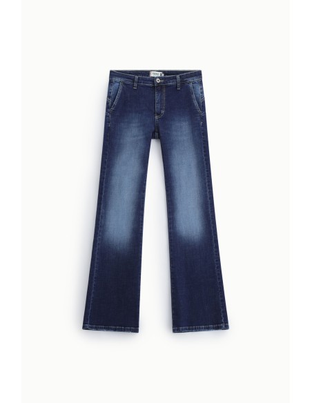 Jeans flare fit com bainha ampla e costuras à vista Please