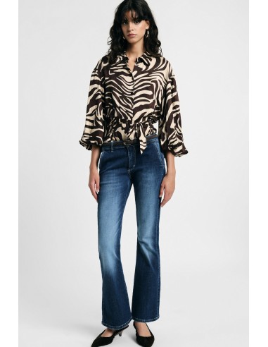 Jeans flare fit com fundo amplo e costuras à vista Please
