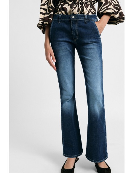 Jeans flare fit com boca larga e costuras à vista Please