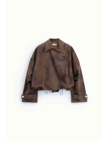 Casaco estilo biker com fecho de correr e cordão Please