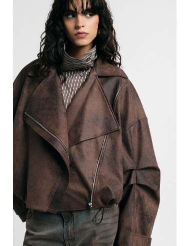 Casaco estilo biker com fecho de correr e cordão Please