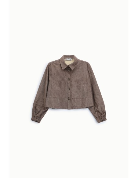 Casaco-camisa cropped com bolsos frontais Please