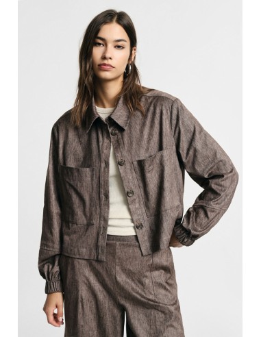 Camisa-casaco Cropped com Bolsos Frontais Please