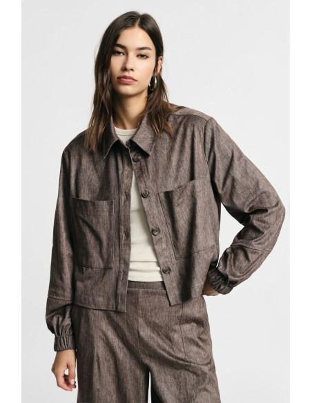 Camisa-casaco Cropped com Bolsos Frontais Please