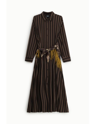 Vestido longo às riscas com cinto e franjas Dixie