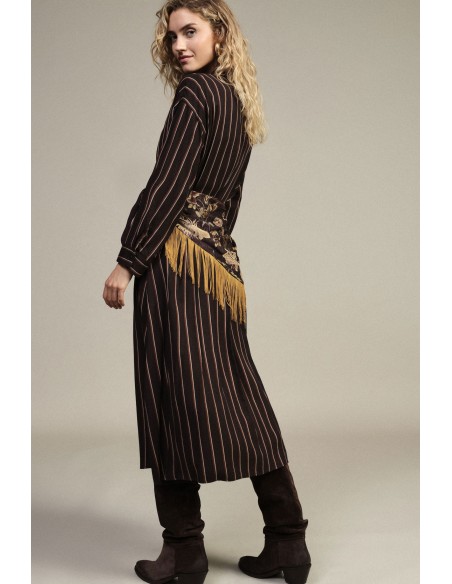 Vestido longo às riscas com cinto de franjas Dixie