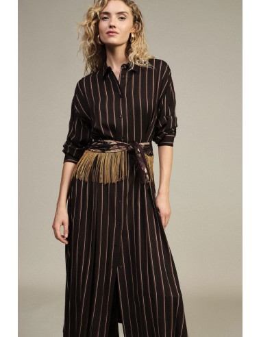 Vestido Longo às Riscas com Cinto de Franjas Dixie