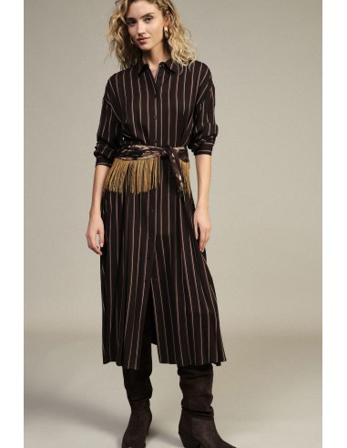 Vestido longo às riscas com cinto de franjas Dixie