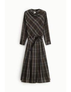 Vestido Midi Xadrez com Cinto e Mangas Compridas Dixie 2