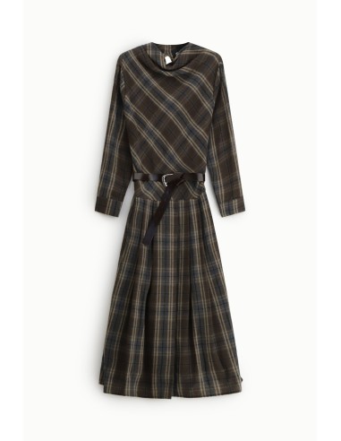 Vestido midi xadrez com cinto e mangas compridas Dixie