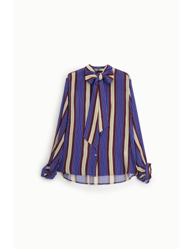 Camisa Às Riscas Com Laço No Colarinho E Punhos Franzidos Dixie