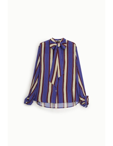 Camisa Às Riscas Com Laço No Colarinho E Punhos Franzidos Dixie