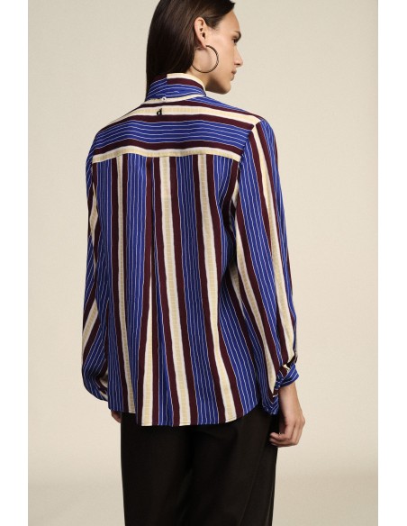 Camisa às riscas com laço no colarinho e punhos franzidos Dixie