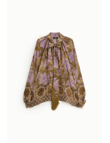 Blusa Ampla Estampa Floral com Laço e Franjas Dixie