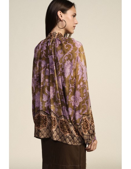 Blusa ampla com estampa floral, com laço e franjas Dixie