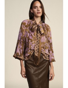 Blusa ampla com estampa floral com laço e franjas Dixie