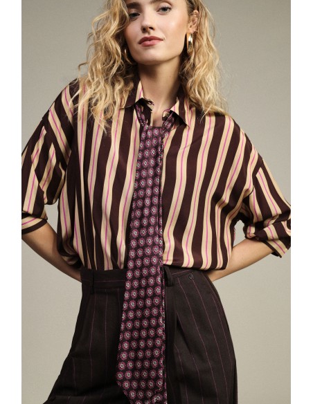 Camisa Às Riscas Com Mangas Compridas E Gola Clássica Dixie