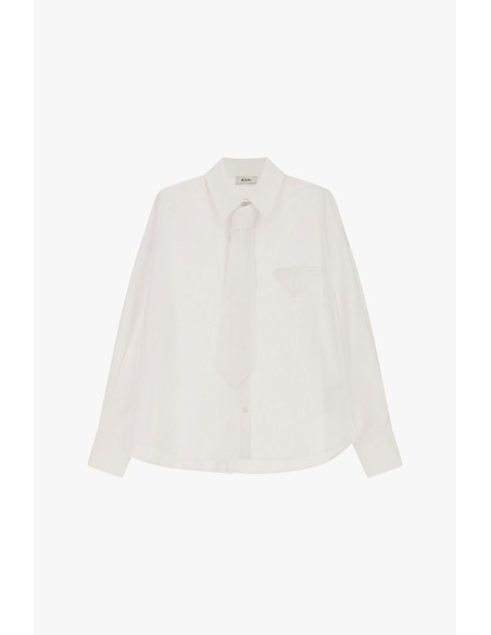 Camisa Oversize com Gravata Removível e Bolso de Peito Dixie