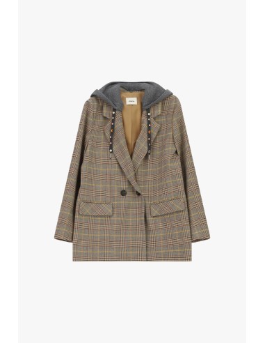 Blazer cruzado com capuz e padrão xadrez Dixie