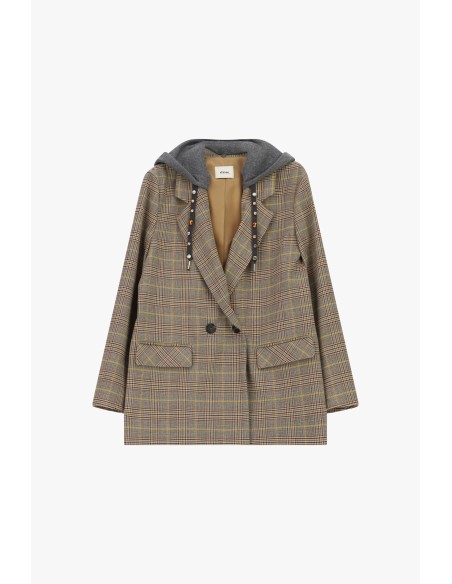 Blazer cruzado com capuz e padrão xadrez Dixie