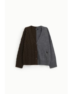 Cardigan Bicolor com Tranças e Botões Frontais Dixie