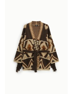 Cardigan com estampa geométrica, cinto e franjas Dixie 2