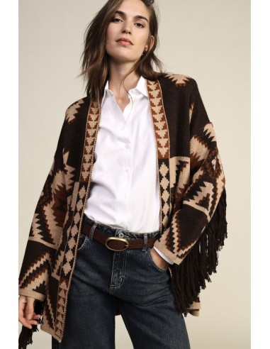 Cardigan com estampado geométrico, cinto e franjas Dixie