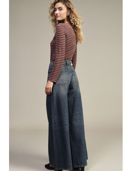 Jeans A Perna Larga Cintura Alta Com Cinco Bolsos Dixie
