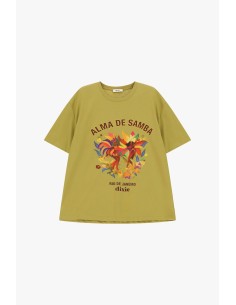 T-shirt de manga curta, estampa Samba, ampla Dixie