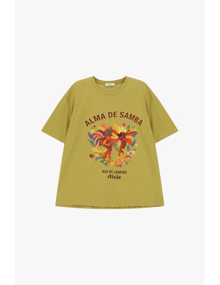 T-shirt de manga curta, estampa Samba, ampla Dixie