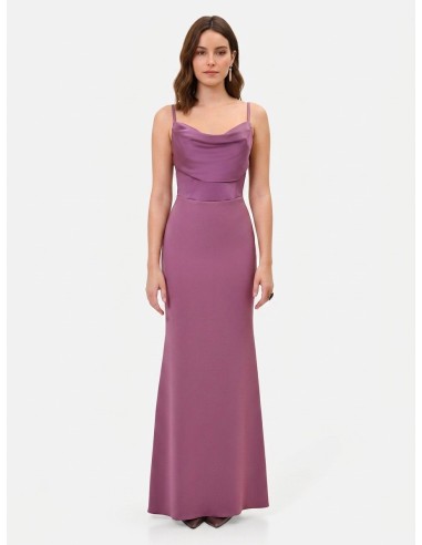 Vestido Longo Tubinho em Scuba Crepe com Corpete em Cetim Rinascimento