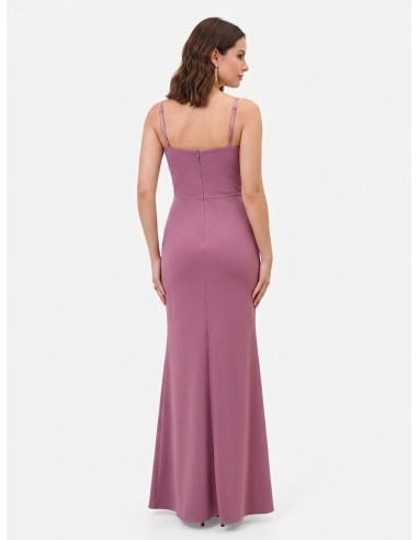 Vestido longo tipo tubinho em scuba crepe com corpete em raso Rinascimento
