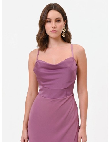 Vestido longo tubinho em scuba crepe com corpete em cetim Rinascimento