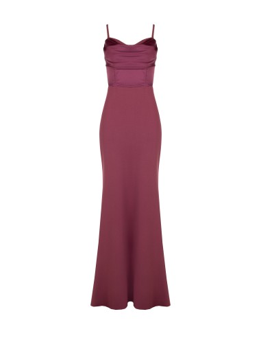Vestido longo tubinho em scuba crepe com corpete em cetim Rinascimento