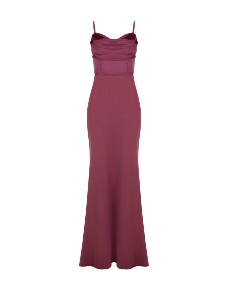 Vestido longo tubinho em scuba crepe com corpete em cetim Rinascimento