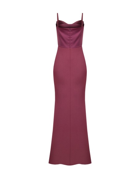 Vestido longo tubinho em scuba crepe com corpete em raso Rinascimento