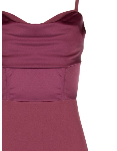 Vestido longo tubinho em scuba crepe com corpete em cetim Rinascimento