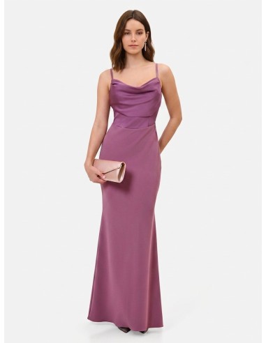 Vestido Longo Tubinho Em Scuba Crepe Com Corpete Em Cetim Rinascimento