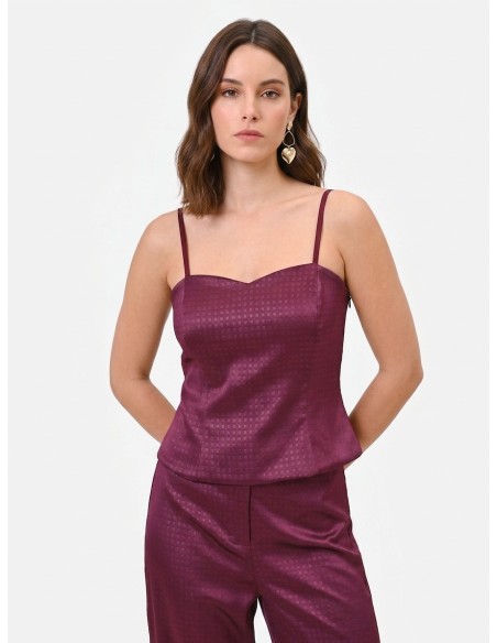 Top bustier curto em raso jacquard Rinascimento