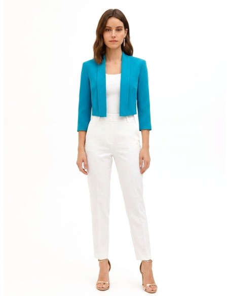 Blazer cropped aberto em tecido técnico Rinascimento